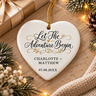 Engaged Married Let the Adventure Begin Heart Ceramic Tree Decoration