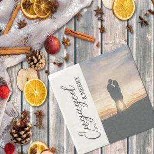 Engaged & Merry Couple Photo Stone Coaster