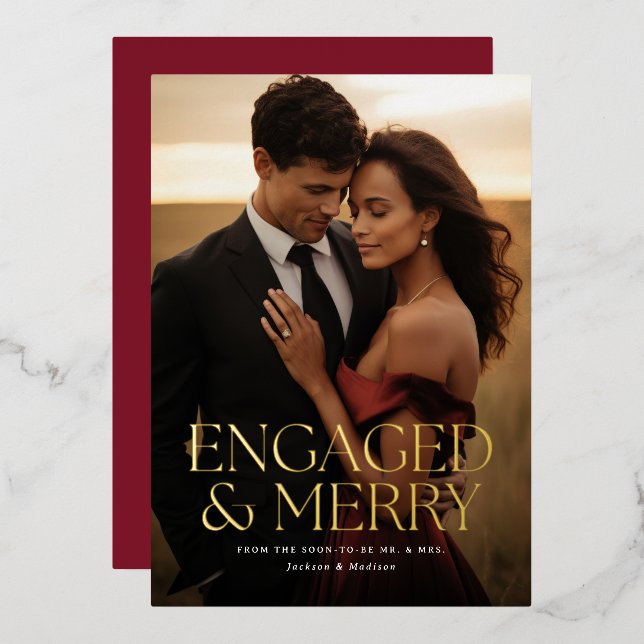 Engaged & Merry Holiday Photo Card (Front/Back)