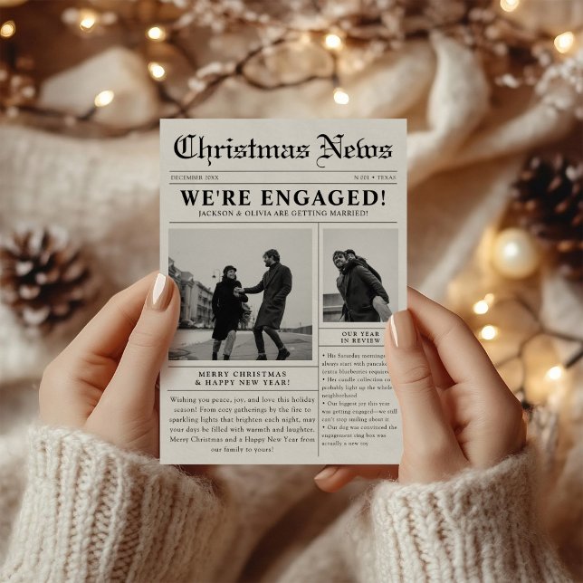 Engaged Newspaper Christmas Photo Holiday Card (Creator Uploaded)