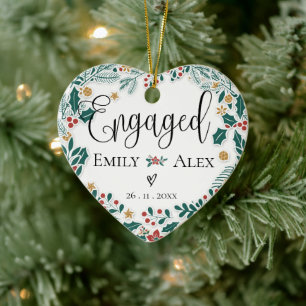 Engaged Our First Christmas Red Berries Christmas Ceramic Tree Decoration