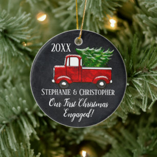 Engaged Our First Christmas Together Vintage Truck Ceramic Tree Decoration