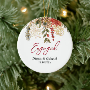 Engaged Red Flowers Christmas Ceramic Tree Decoration