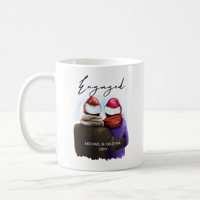 Engaged Script Personalised Couples Christmas Coffee Mug (Left)
