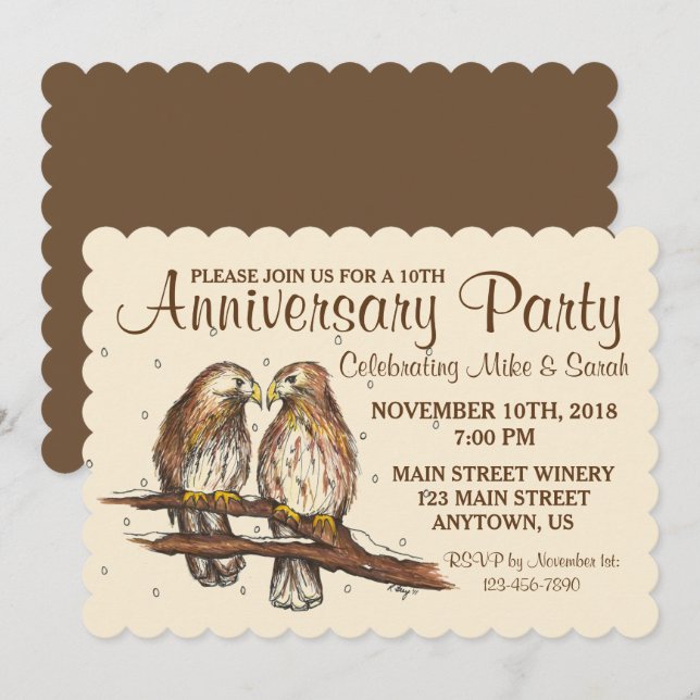 Engagement Anniversary Party Love Birds Hawks Invitation (Front/Back)