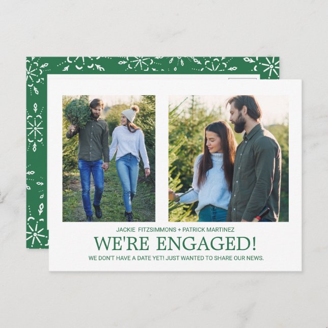 Engagement Announcement 2 Photo Snowflake Pattern Postcard (Front/Back)