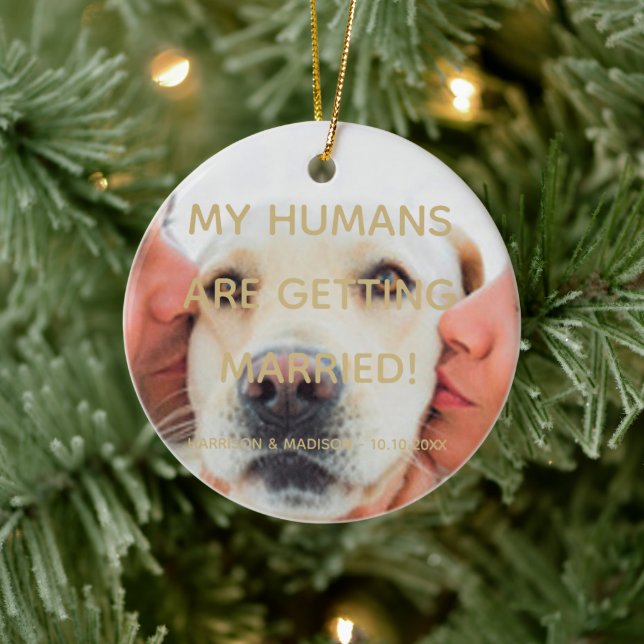 Engagement announcement custom photo Christmas Ceramic Tree Decoration (Tree)