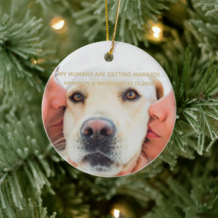 Engagement announcement Custom photo dog Christmas Ceramic Tree Decoration