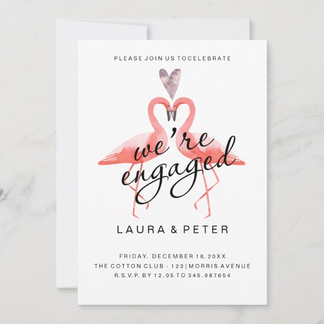 Engagement announcement | Kissing flamingos (Front)