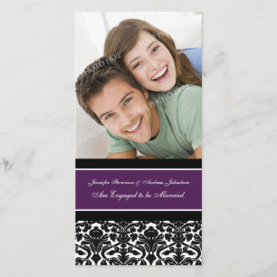 Engagement Announcement Photo Card Plum Damask