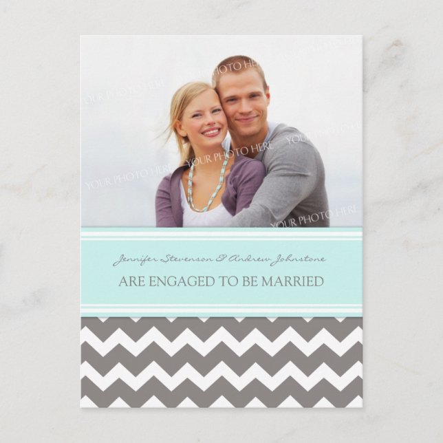 Engagement Announcement Photo Postcard Blue Grey (Front)