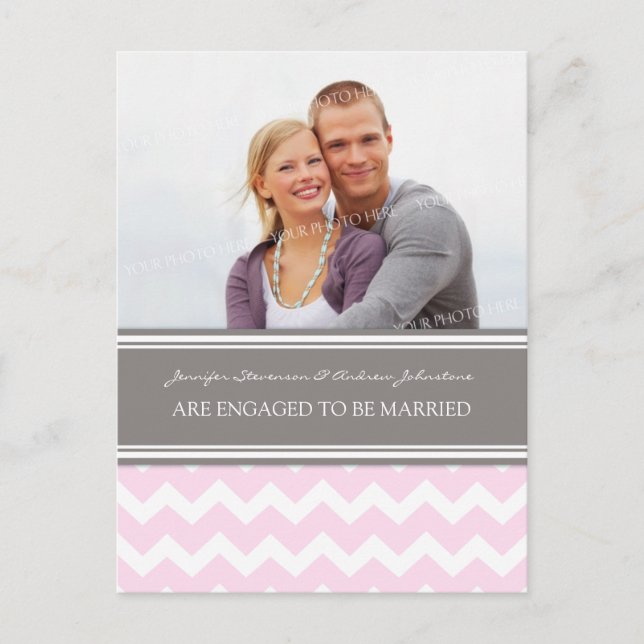 Engagement Announcement Photo Postcard Pink Grey (Front)