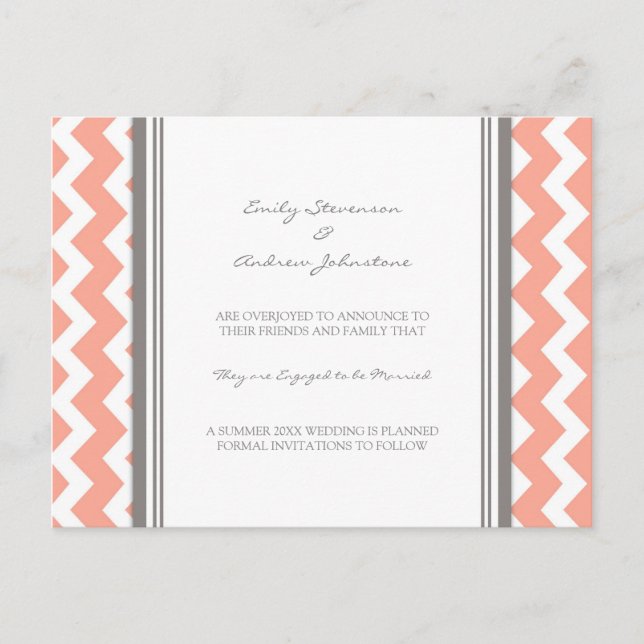 Engagement Announcement Postcard Coral Grey (Front)