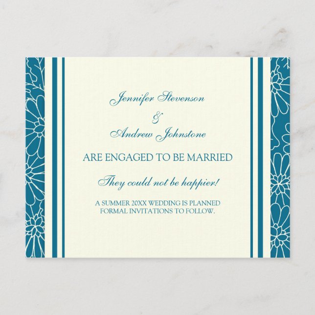 Engagement Announcement Postcards Blue and Cream (Front)