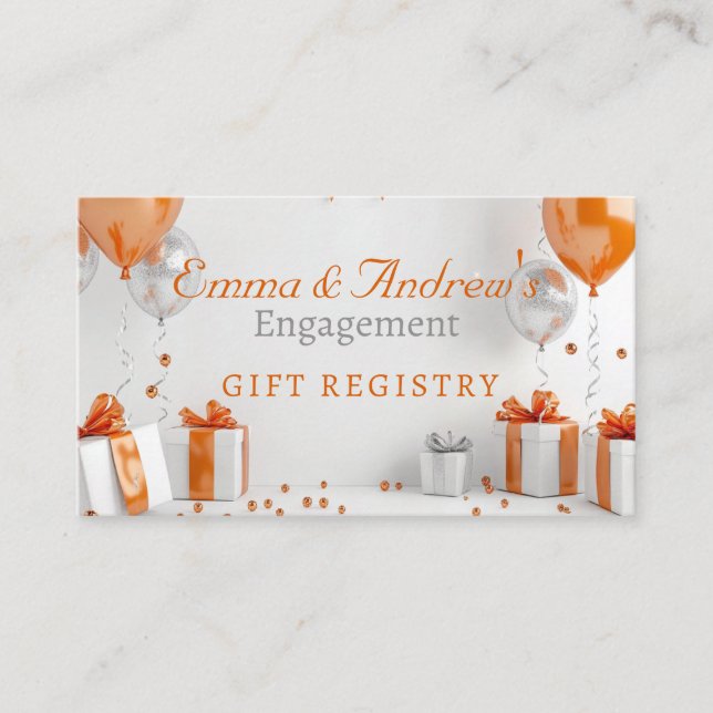 Engagement Balloons Orange Gift Registry  Enclosure Card (Front)
