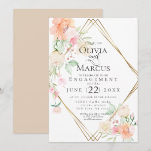 Engagement Blush Cream Coral Spring Floral Bouquet Invitation