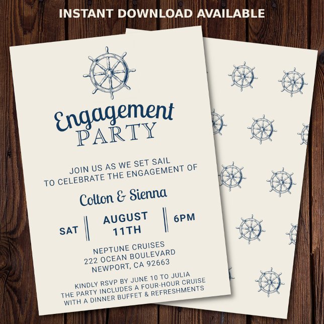 Engagement Boat Party Ship's Wheel Nautical Invitation (Nautical engagement party invitation)