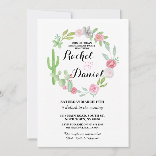 Engagement Cactus Fiesta Cacti Couple's Invite (Front)