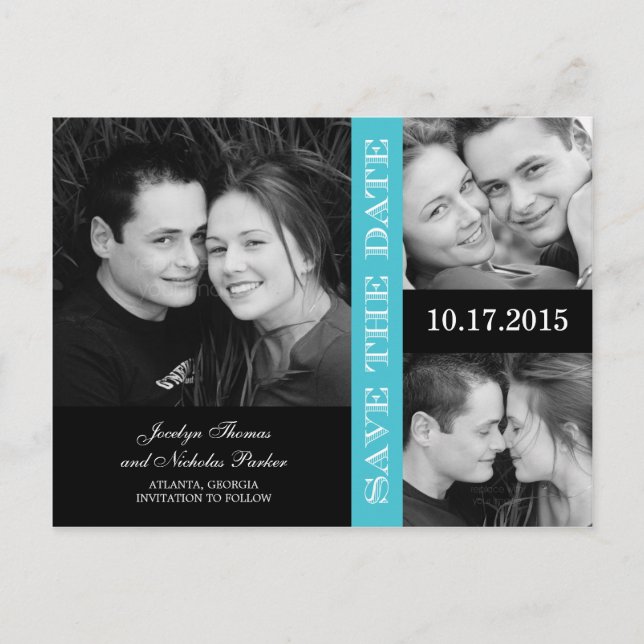 Engagement Collage Save The Date Announcement (Front)