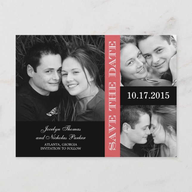 Engagement Collage Save The Date Announcement (Front)