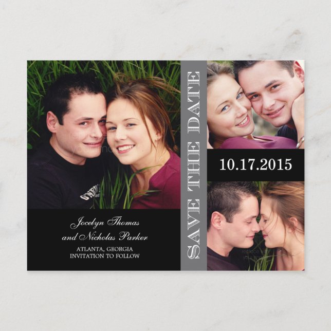 Engagement Collage Save The Date Announcement Postcard (Front)