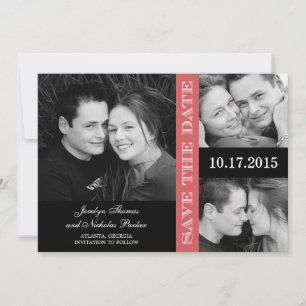 Engagement Collage Save The Date Card - Coral