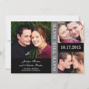 Engagement Collage Save The Date Card - Grey