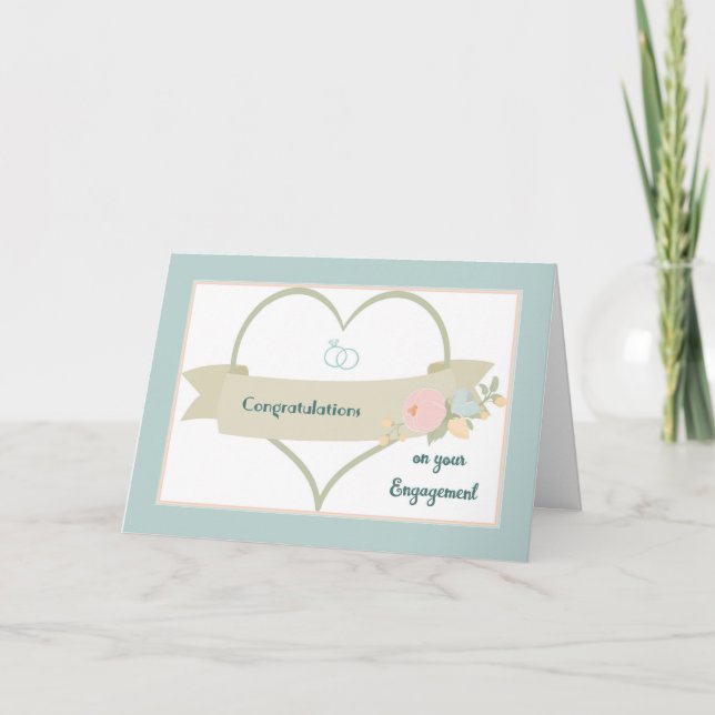 Engagement Congratulations Card Heart and Rings (Front)