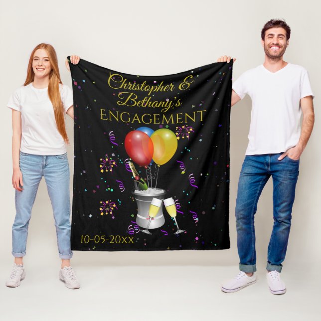 Engagement Congratulations Personalised Black Fleece Blanket (In Situ)