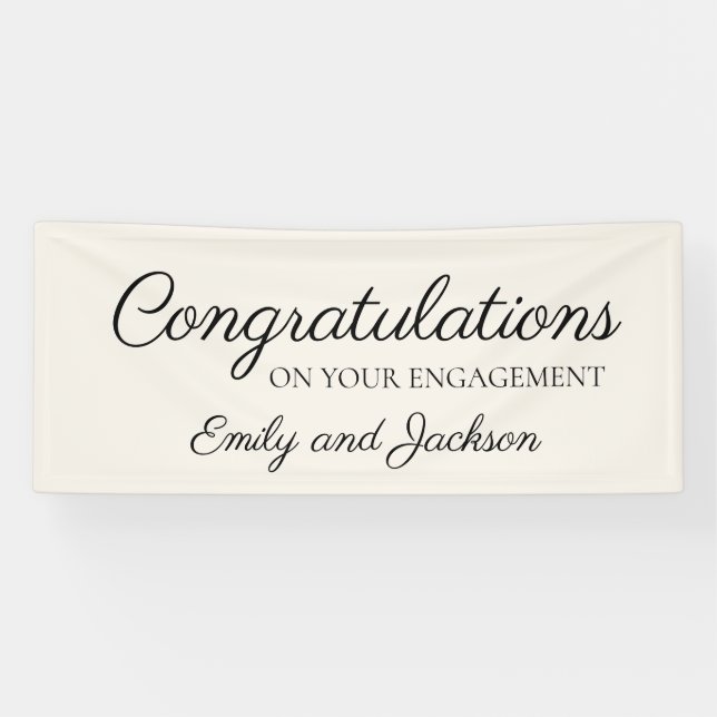 Engagement Congratulations Script Name Cream White Banner (Horizontal)