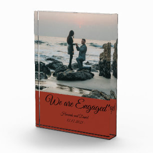 Engagement Couple's Photo and Name Rustic Orange Block