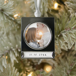 Engagement Couples Photo Silver Plated Banner Ornament