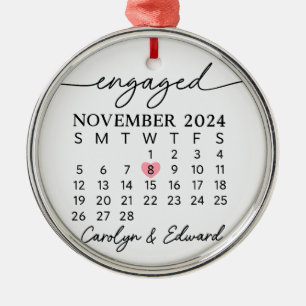 Engagement Day Keepsake Ornament, Personalized Eng Metal Tree Decoration