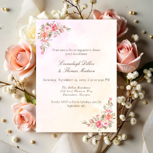 Engagement Dinner Party Coral Watercolor Florals Invitation