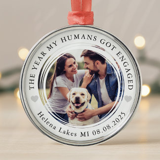 Engagement Dog Humans Photo Keepsake Metal Tree Decoration