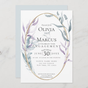 Engagement   Dusty Blue and Violet Foliage Invitation