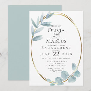ENGAGEMENT Dusty Blue Watercolor Eucalyptus Invitation
