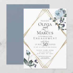 ENGAGEMENT   Dusty Blue Watercolor Floral Invitation