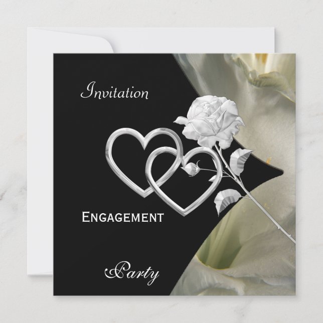 Engagement Elegant Elegant Black White Rose 2 Invitation (Front)