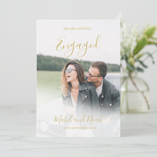 Engagement Elegant Gold Photo Overlay Invitation (Standing Front)