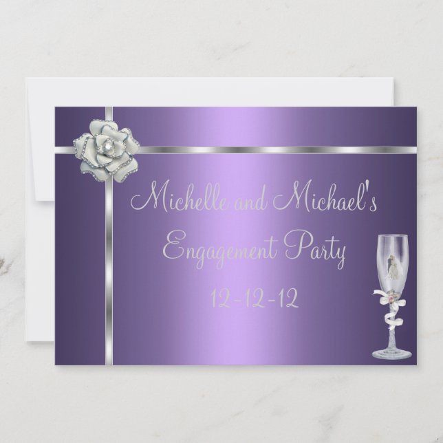 Engagement Elegant Purple Silver White Flower Invitation (Front)