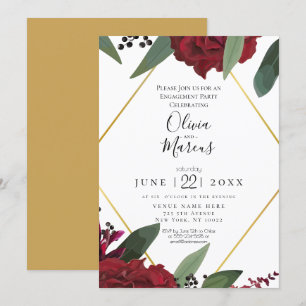ENGAGEMENT Elegant Rich Burgundy Marsala Floral Invitation