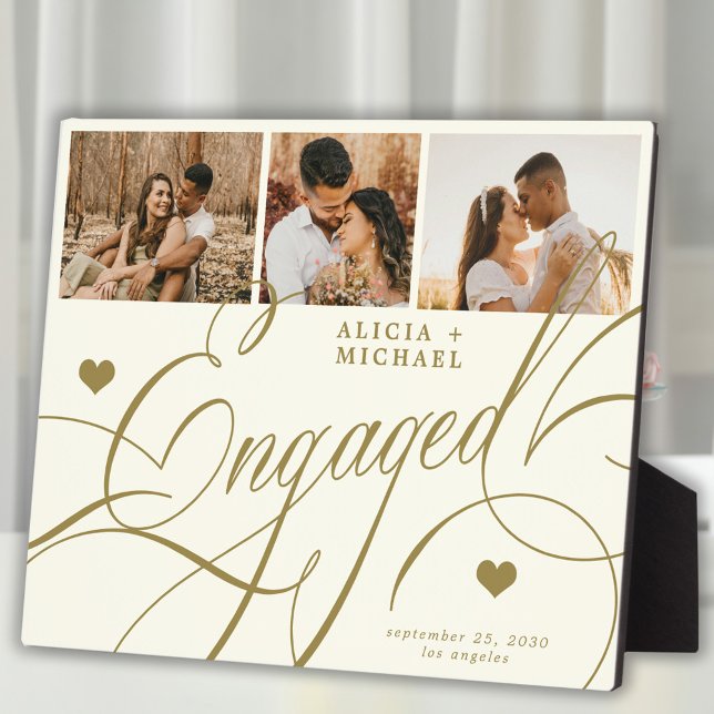 Engagement elegant script photo names personalised plaque (Creator Uploaded)