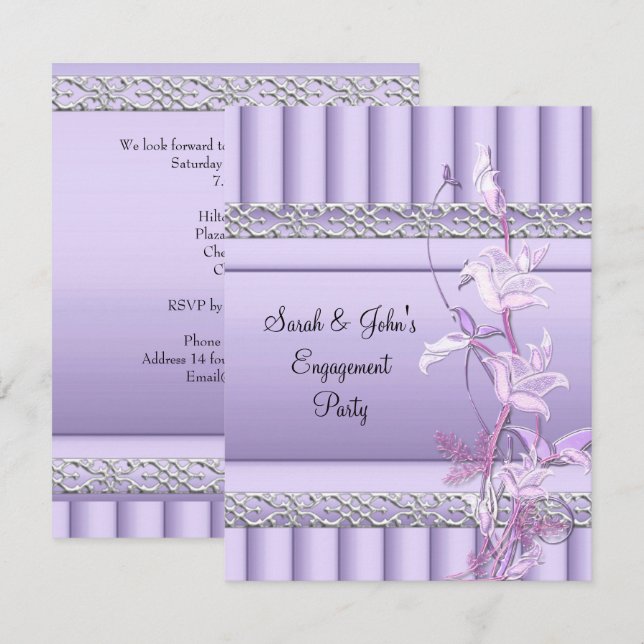 Engagement Elegant Soft Pretty Lilac Floral Invitation (Front/Back)