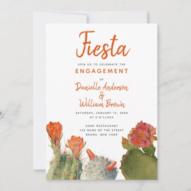 Engagement Fiesta Cactus Flowers Watercolor Script Invitation (Front)