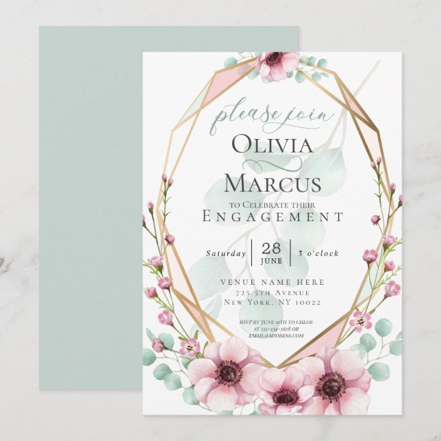 Engagement Fresh Spring Flowers and Foliage Invitation (Front/Back)