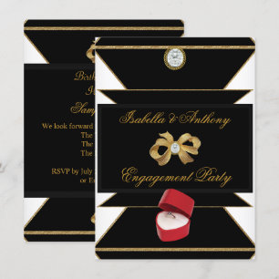 Engagement Gold Diamond Ring Red Black Party Invitation