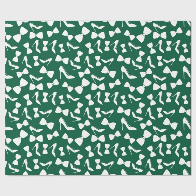 Engagement High Heels, Bow Tie Dark Green Seamless Wrapping Paper (Seam)