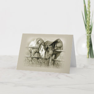 Engagement: Horse Lovers Share Pasture, Pencil Art Card