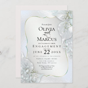 ENGAGEMENT Icy Blue Shimmer Leaves Invitation